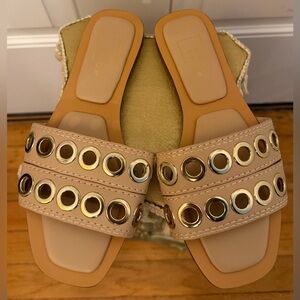 ShuShop Tan Sandals with Gold Circle Details
